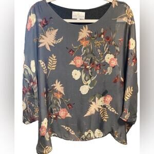 Belle France Sheer Blouse Women’s Size S Gray Floral Tank Lined Made In Italy